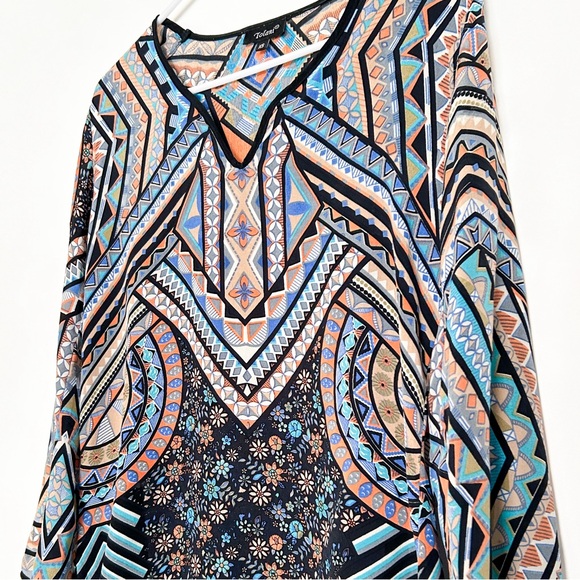 Tolani silk long sleeve blouse abstract print tunic navy blue Anthropologie - Picture 5 of 7